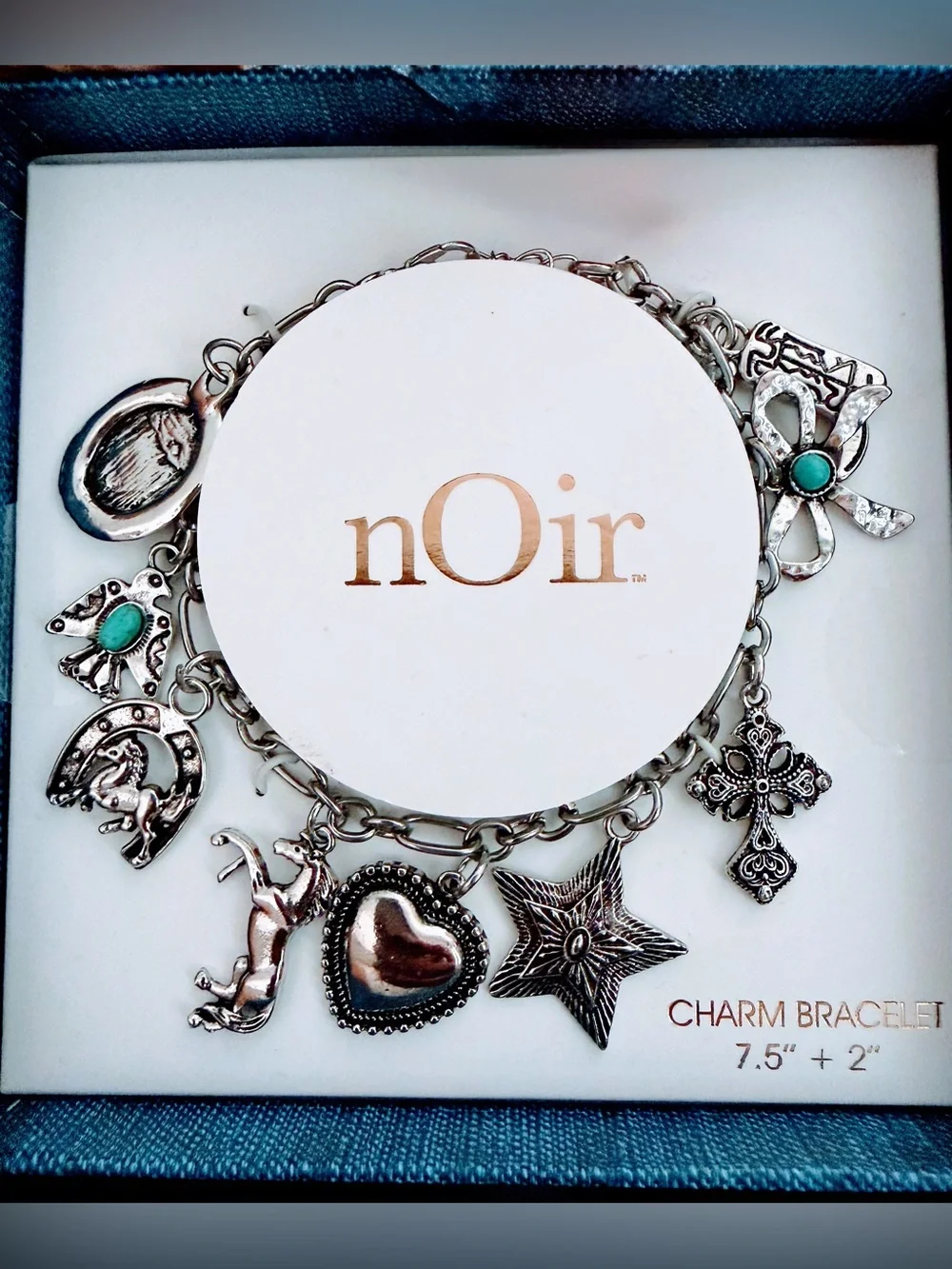 Western Bracelet nOir Jewelry Silver Charm Bracelet with Turquoise Accents